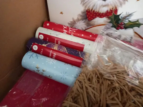 BOX OF ASSORTED CHRISTMAS WRAPPING ITEMS 