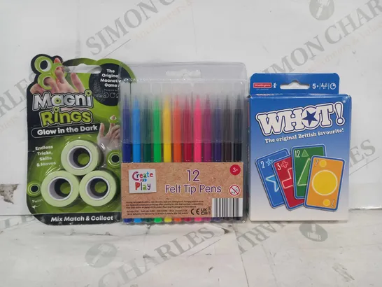 BOX OF APPROXIMATELY 20 ASSORTED TOYS AND GAMES TO INCLUDE WHOT GAME, FELT TIP PENS, MAGNI RINGS, ETC