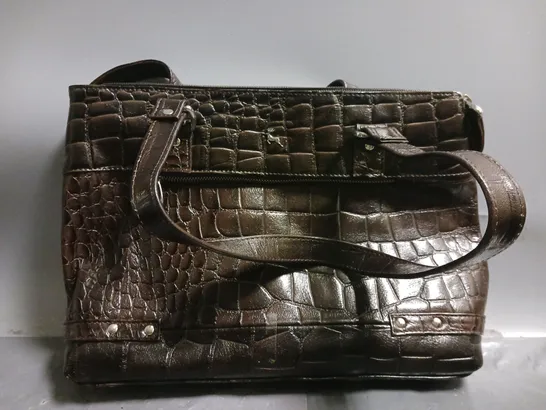 ASHWOOD LINDA CROC LEATHER SHOULDER BAG IN DARK BROWN  / COLLECTION ONLY 