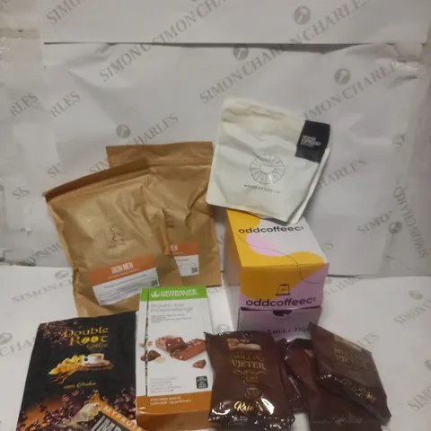 BOX OF ASSORTED FOOD PRODUCTS - INCLUDING COFFEE, PROTEIN BARS