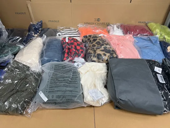 LARGE BOX OF BAGGED CLOTHING OF ASSORTED STYLES AND SIZES