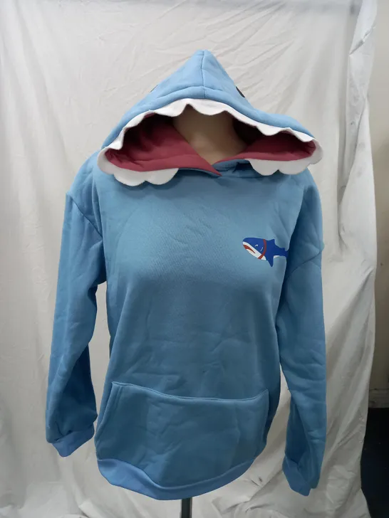 BLUE SHARK JUMPER WITH TEETH ON HOOD 