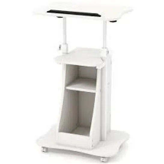 BOXED COSTWAY WHITE HEIGHT ADJUSTABLE LAPTOP DESK WITH WHEELS