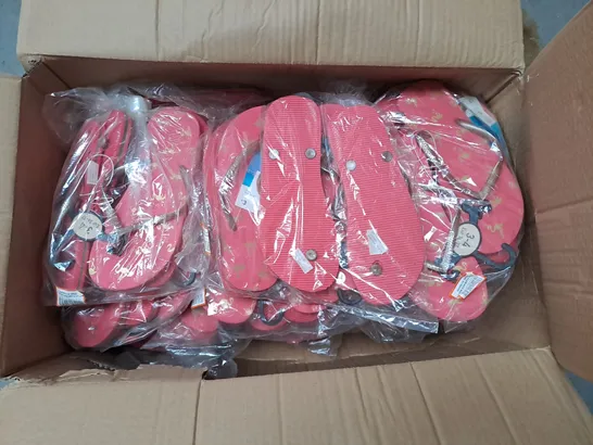 BOXED LOT OF APPROX 40 PAIRS OF LADIES PINK SANDALS. VARIOUS SIZES