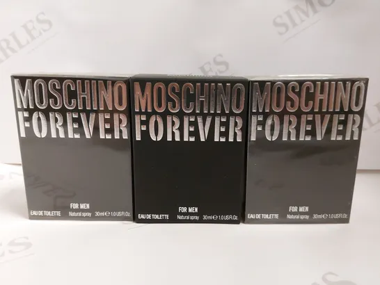 BOX OF APPROX 3 MOSCHINO FOREVER FOR MEN EAU DE TOILETTE - 3X30ML	