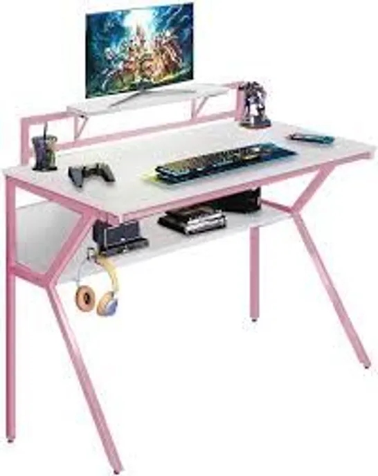 BOXED NEO ERGONOMIC 2 TIER GAMING COMPUTER OFFICE DESK - PINK (1 BOX)