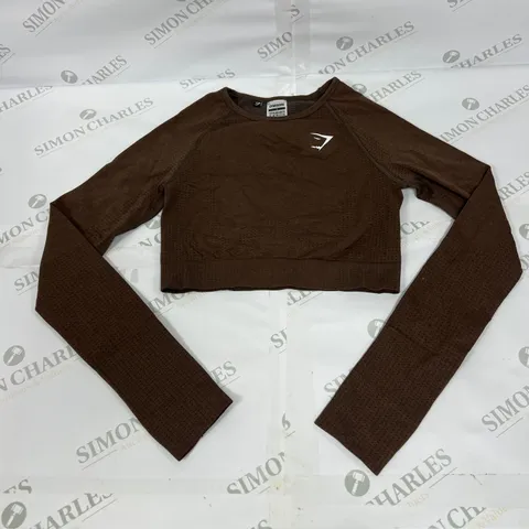 GYMSHARK LONG SLEEVED TRAINING TOP IN BROWN SIZE SMALL