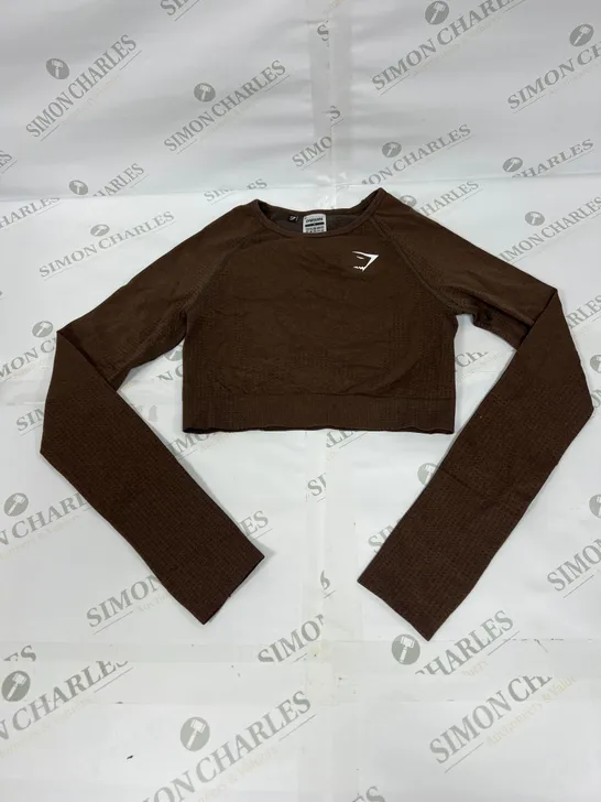 GYMSHARK LONG SLEEVED TRAINING TOP IN BROWN SIZE SMALL