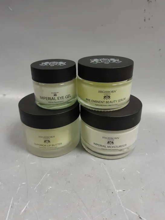 4 X SEALED HIGHBORN BEAUTY PRODUCTS TO INCLUDE LIP BUTTER, MOISTURISER, EYE GEL ETC 