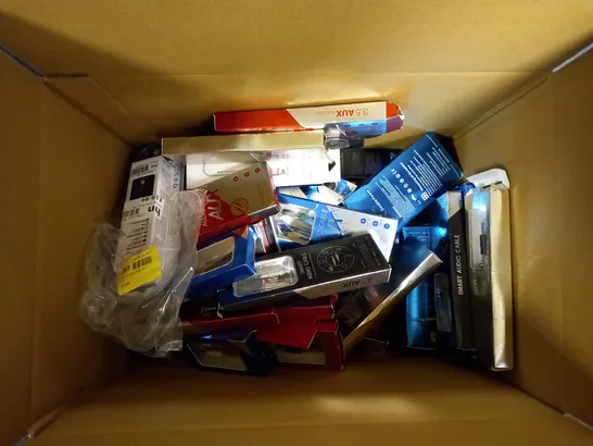 BOX OF APPROX 20 ITEMS INCLUDING ASSORTED PHONE BATTERIES AND CHARGING CABLES