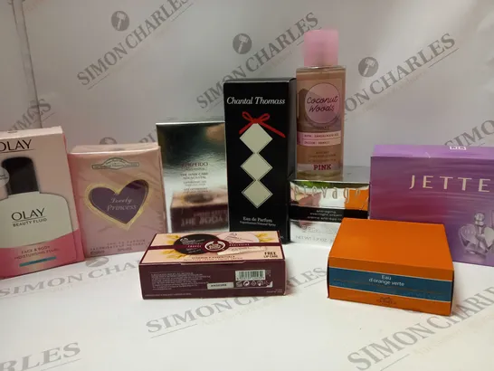 BOX OF APPROX 10 ASSORTED BEAUTY PRODUCTS TO INCLUDE SHISEIDO OPTIMIZING GEL, PREVAGE OVER NIGHT CREAM, HERMES D'ORANGE VERTE MOISTURIZING BALM, ETC  