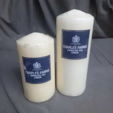 CHARLES FARRIS X2 IVORY ALTAR PILLAR CANDLES IN 15CM AND 20CM