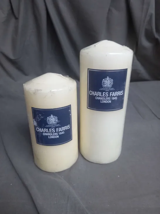 CHARLES FARRIS X2 IVORY ALTAR PILLAR CANDLES IN 15CM AND 20CM