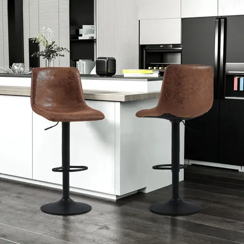 BOXED RHODES BROWN PU LEATHER SET OF TWO BARSTOOLS