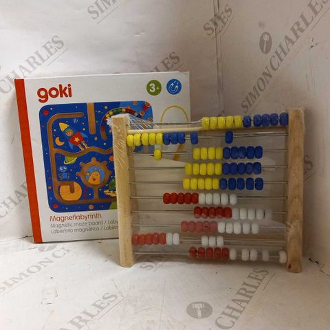 2 ASSORTED TOYS TO INCLUDE; IDENA WOODEN ABACUS AND GOKI MAGNETLABYRINTH