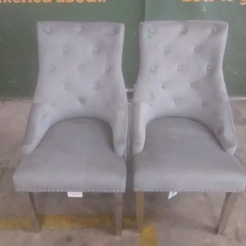 SET OF 2 IMPERIAL GREY VELVET BUTTON BACK DINING CHAIRS (CHROME LEGS)