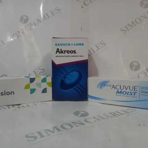 APPROXIMATELY 20 ASSORTED HOUSEHOLD ITEMS TO INCLUDE ACUVUE MOIST CONTACT LENSES, EASY VISION CONTACT LENSES, ETC