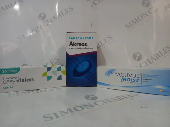 APPROXIMATELY 20 ASSORTED HOUSEHOLD ITEMS TO INCLUDE ACUVUE MOIST CONTACT LENSES, EASY VISION CONTACT LENSES, ETC