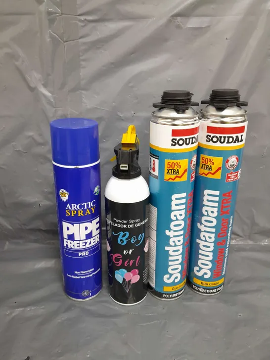 APPROXIMATELY 8 ASSORTED AEROSOLS TO INCLUDE , PIPE FREEZER , SOUNDAFOAM , POWDER SPRAY , ETC 