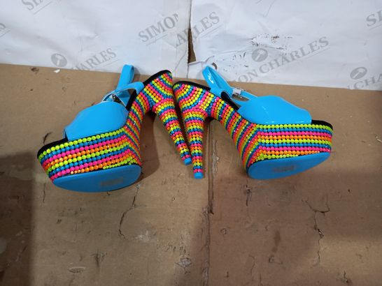 PAIR OF PLEASER MULTICOLOURED HIGH HEELS SIZE 