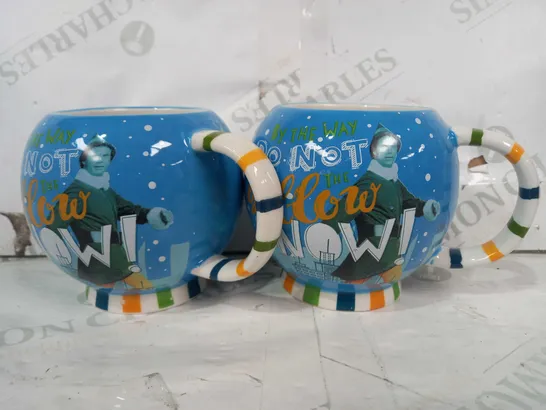 LOT OF 2 FESTIVE ELF MUGS