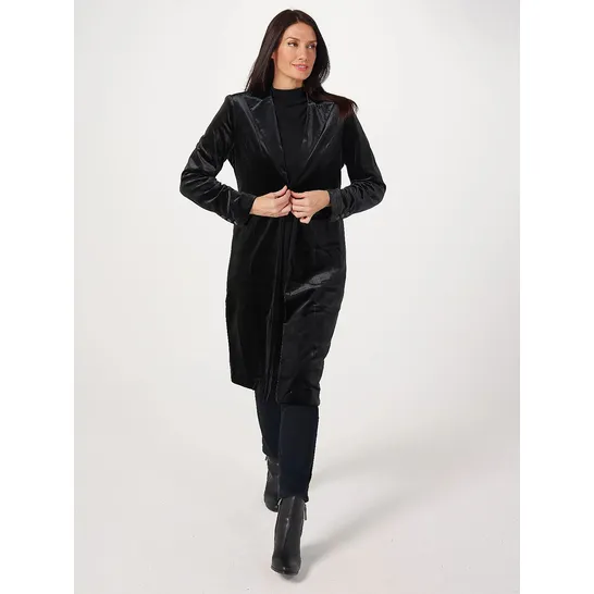 RUTH LANGSFORD LONGLINE VELVET JACKET- BLACK SIZE 16