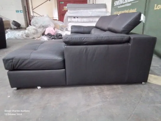 QUALITY DESIGNER BRADY 3 SEATER RH CHAISE - BLACK LEATHER