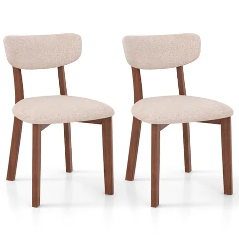 BOXED COSTWAY 2 PCS UPHOLSTERED KITCHEN DINING CHAIR SET MID-BACK SEAT SOLID RUBBER WOOD FRAME