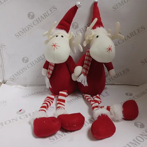 TWO BOXED PRE LIT DANGLY LEG REINDEER IN RED 