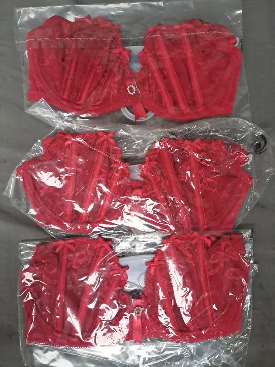 BOX OF APPROXIMATELY 25 ASSORTED UNBRANDED LACE RED BRAS IN VARIOUS SIZES - COLLECTION ONLY