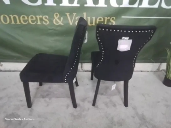 PAIR KENSINGTON BLACK VELVET BUTTONED BACK DINING CHAIRS BLACK LEGS