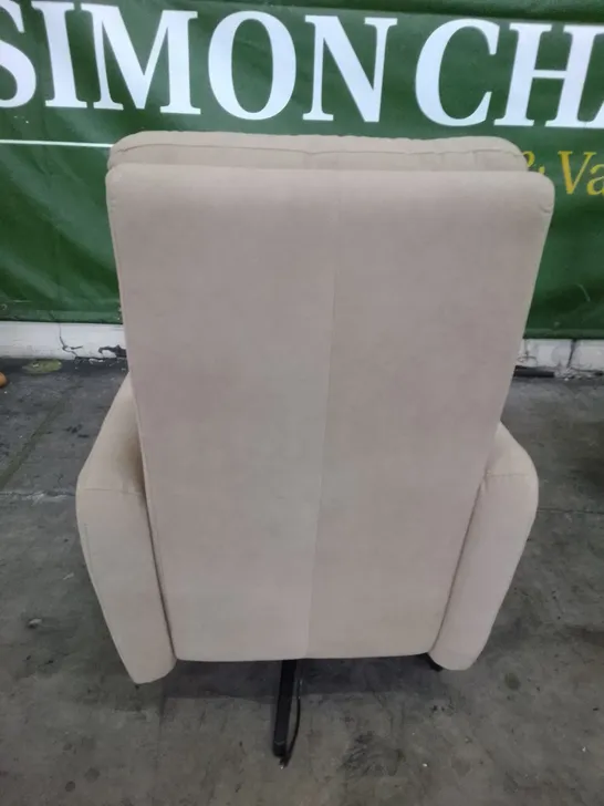 QUALITY ITALIAN DESIGNER MALTA RECLINER SWIVEL ARMCHAIR - BEIGE FABRIC