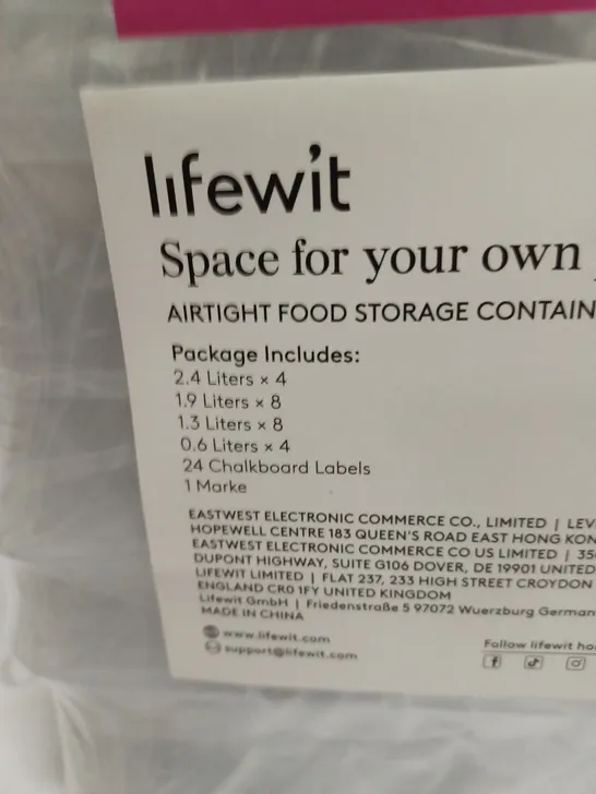 SEALED PACK OF LIFEWIT AIRTIGHT FOOD STORAGE CONTAINERS, APPROX. 24 CONTAINERS 