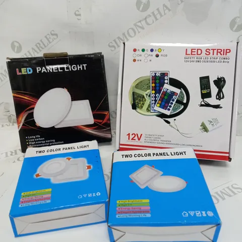 BOX OF APPROXIMATELY 10 ASSORTED ITEMS TO INCLUDE LED STRIPS, COLOUR PANEL LIGHT, LED PANEL LIGHT ETC