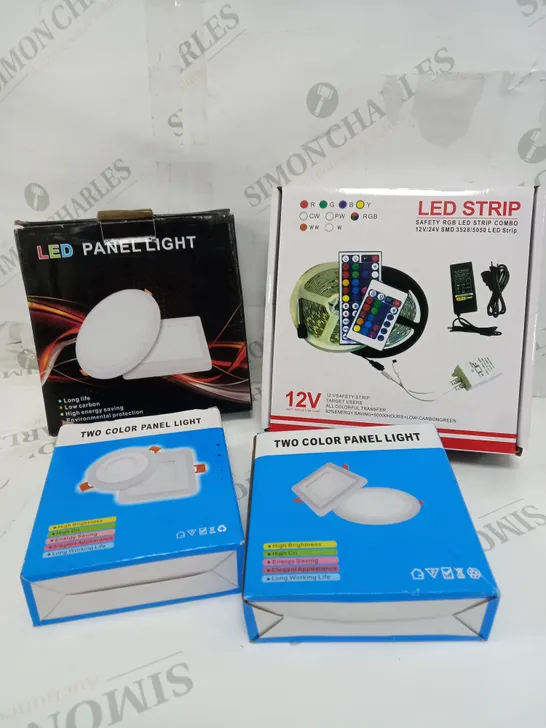 BOX OF APPROXIMATELY 10 ASSORTED ITEMS TO INCLUDE LED STRIPS, COLOUR PANEL LIGHT, LED PANEL LIGHT ETC