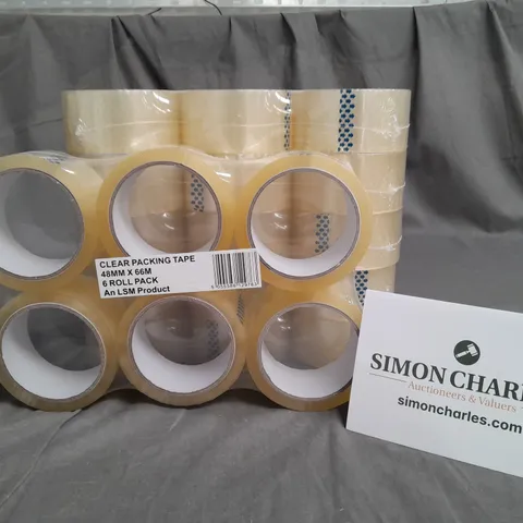 LOT OF 6 6-PACKS OF 48MM X 66M CLEAR PACKAGING TAPE