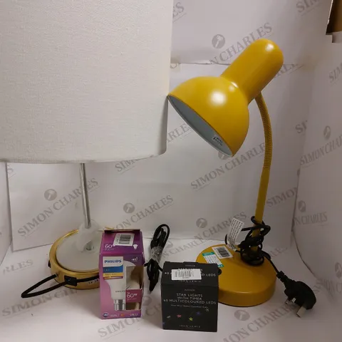 BOX OF APPROX 10 ITEMS TO INCLUDE JOHN LEWIS TABLE TASK LAMP, DESIGNER STYLE LAMP, JOHN LEWIS STAR LIGHTS