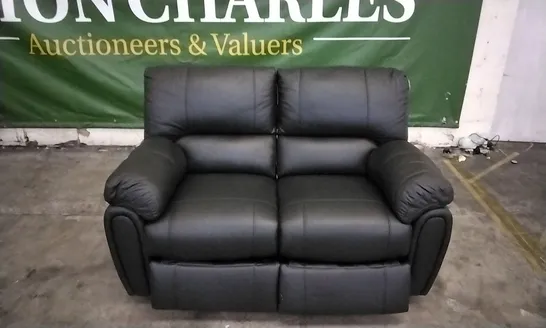 DESIGNER BLACK LEATHER 2 SEATER MANUAL RECLINER SOFA 