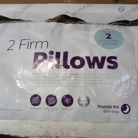 DESIGNER PACK OF 2 FIRM PILLOWS WITH QUILTED PILLOW PROTECTORS