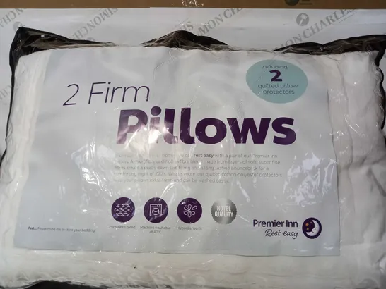 DESIGNER PACK OF 2 FIRM PILLOWS WITH QUILTED PILLOW PROTECTORS