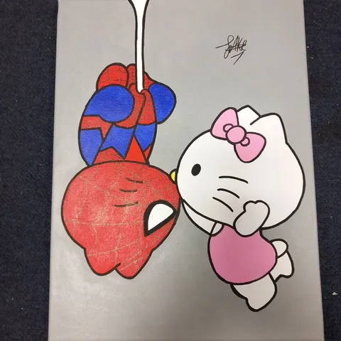 JAKE DOES ART HELLO KITTY X SPIDERMAN SIGNED CANVAS