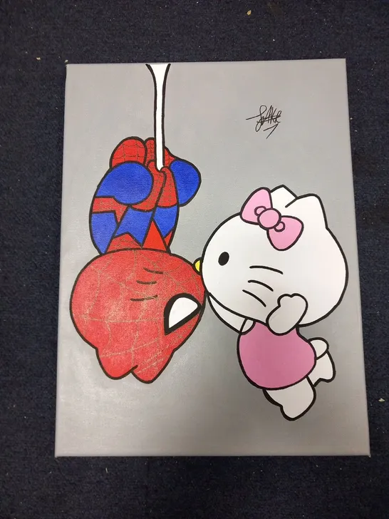 JAKE DOES ART HELLO KITTY X SPIDERMAN SIGNED CANVAS