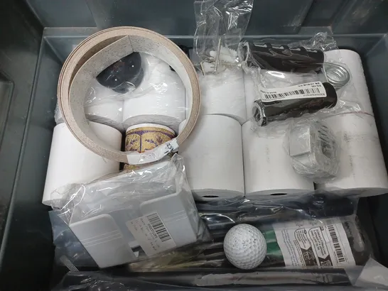 BOX OF APPROXIMATELY 12 ASSORTED ITEMS TO INCLUDE - GOLF BALLS , INSTANT NAILS , TACWISE BRAD NAILS ETC