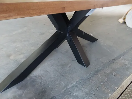 DESIGNER SOLID WOOD TOPPED DINING TABLE ON BLACK METAL STAR BASE 200cm