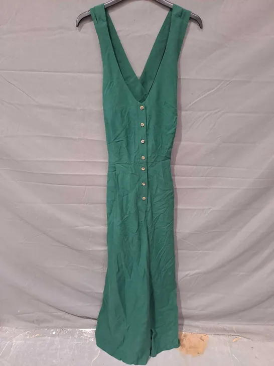 OLIVER BONAS LINEN CROSSBACK JUMPSUIT IN GREEN SIZE 12