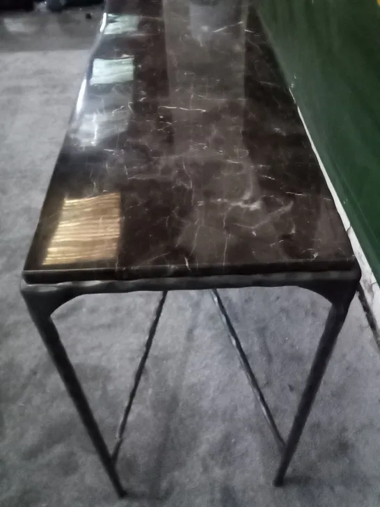 MARBLE TOPPED RECTANGULAR TABLE ON METAL BASE