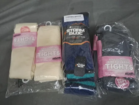 BOX OF APPROXIMATELY 20 PACKS OF SOCKS AND TIGHTS - SIZES VARY