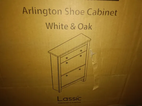 BOXED ARLINGTON SHOE CABINET IN WHITE/OAK - 1 OF 1