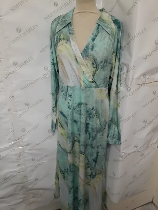 KAREN MILLEN PETITE ARBLE PRINT JERSEY SHIRT MIDI DRESS IN GREEN SIZE S