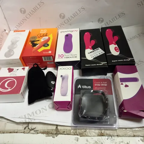 LOT OF APPROX 10 ASSORTED ADULT ITEMS TO INCLUDE VIBRATORS, STROKERS, COCK STRAP ETC